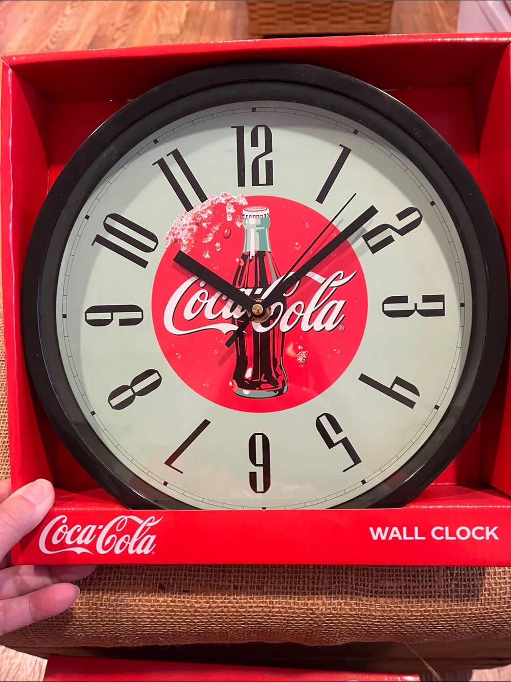 Coca Cola Black Rim Vintage Bottle Wall Clock with Red Logo